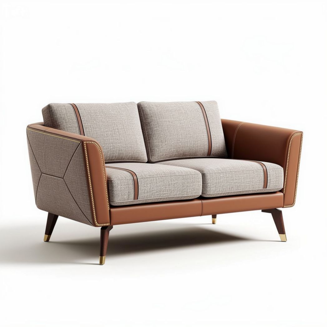 Sofa dwuosobowa z tkaniny i skóry w kolorze brązowym 150 x 75 x 80cm