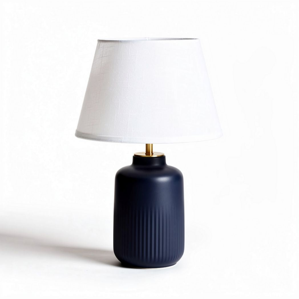 Lampa stołowa ceramiczna w kolorze granatowym z białym kloszem 25 x 25 x 50cm