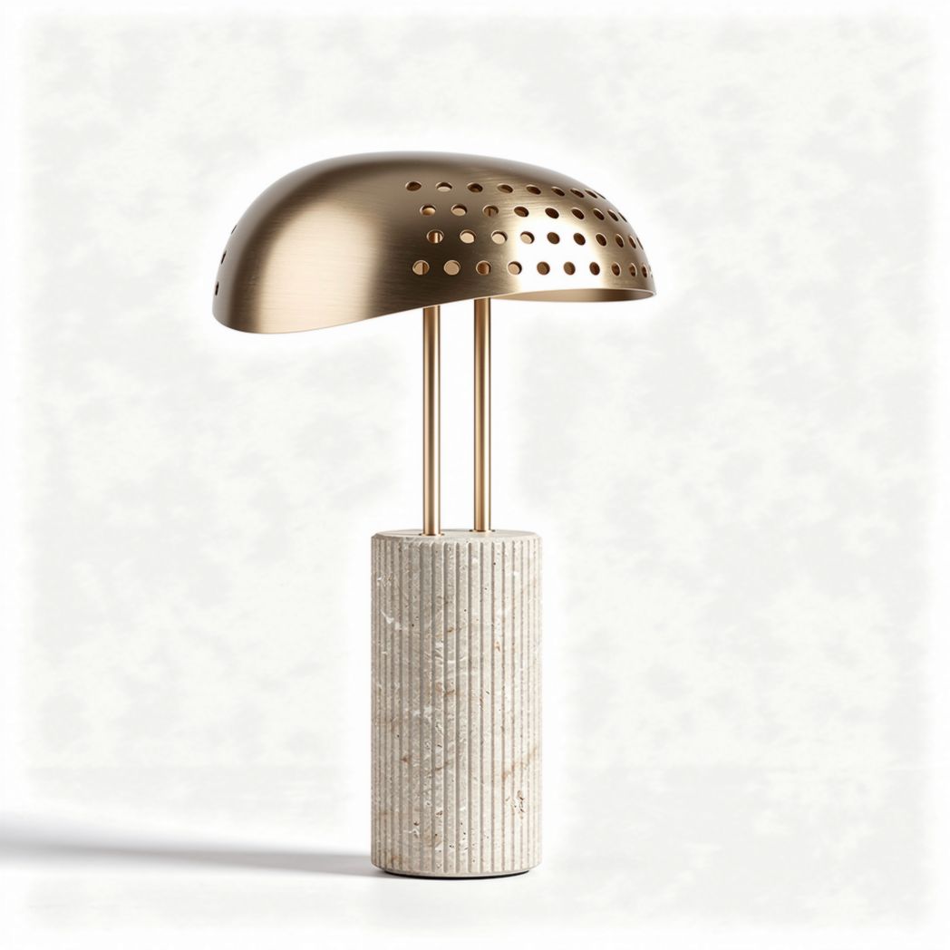 Lampa biurkowa z metalowym kloszem złotym i podstawą z kamienia 20 x 15 x 35cm