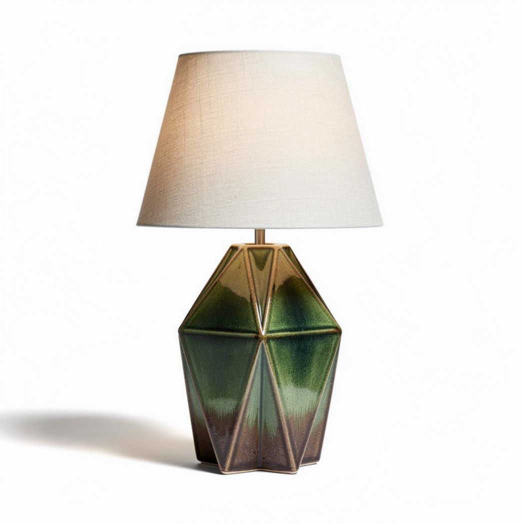 Lampa stołowa ceramiczna w kształcie diamentu zielona o wysokości 60cm
