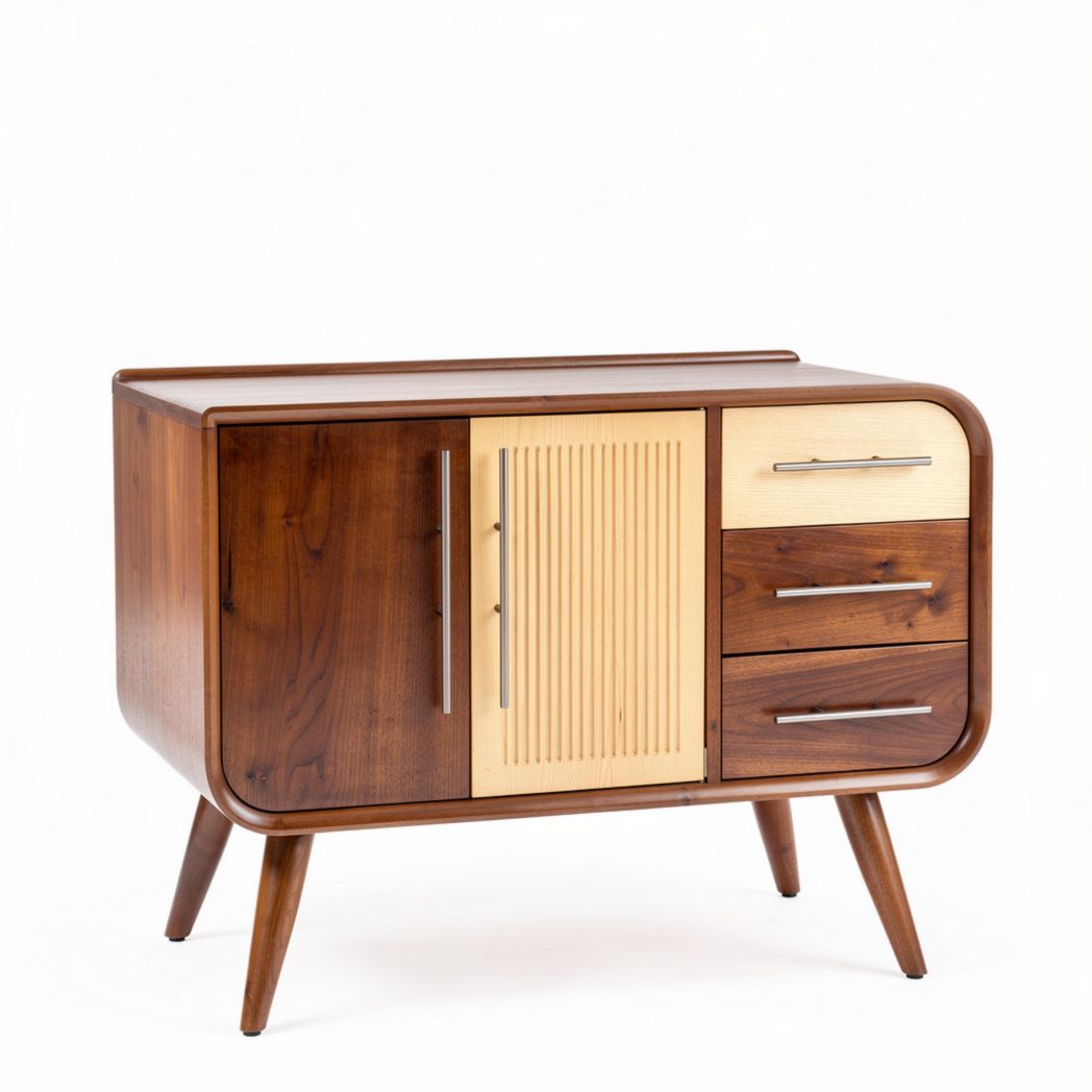 Szafka z drewna w stylu retro 80 x 45 x 75cm z dwoma drzwiami i trzema szufladami